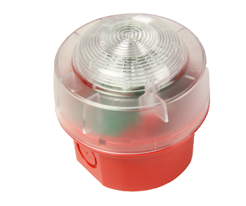 Optischer Alarmgeber, rotes Gehäuse, roter Blitz, tiefer Sockel